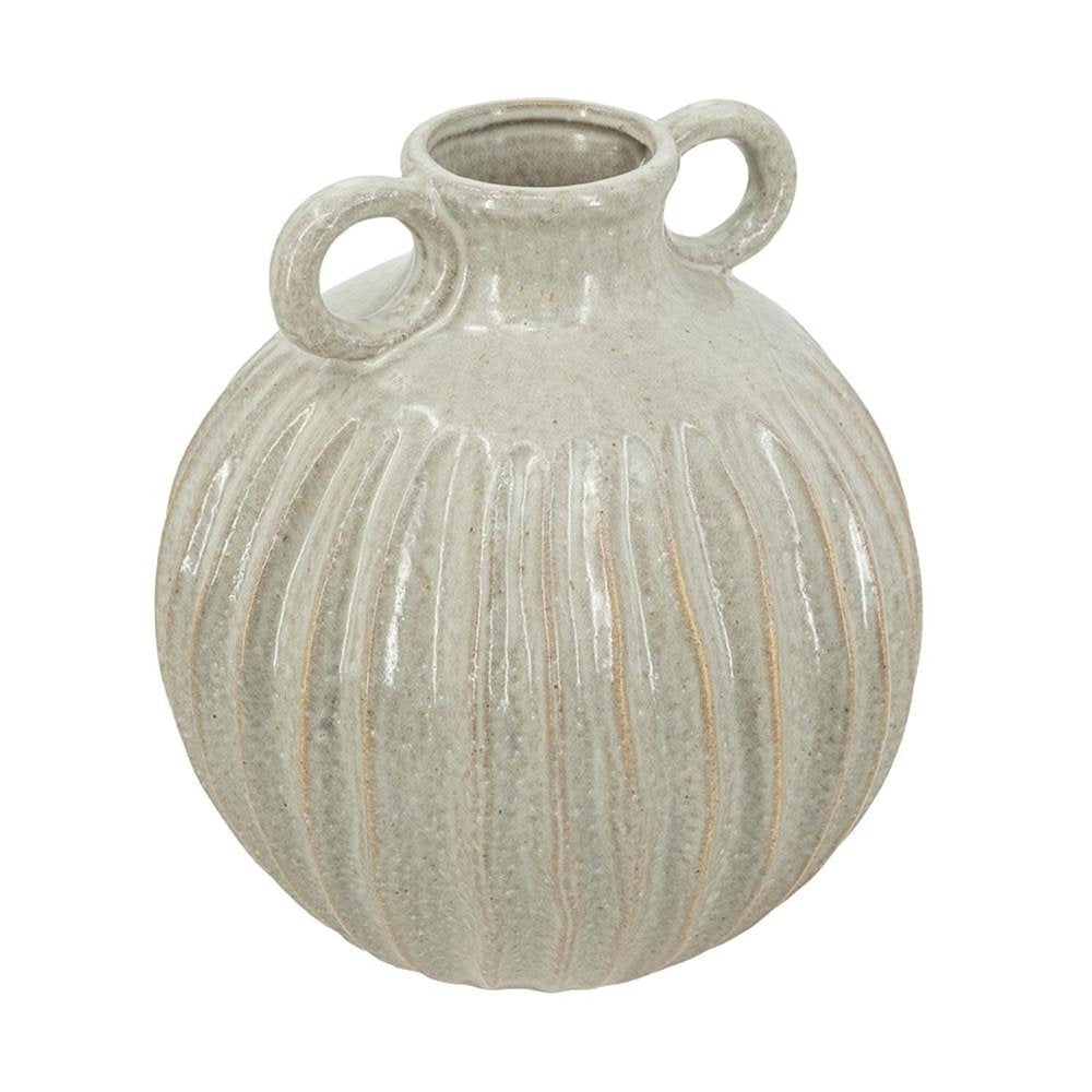 10" Sage And Gray Round With Handles Ceramic Table Vase