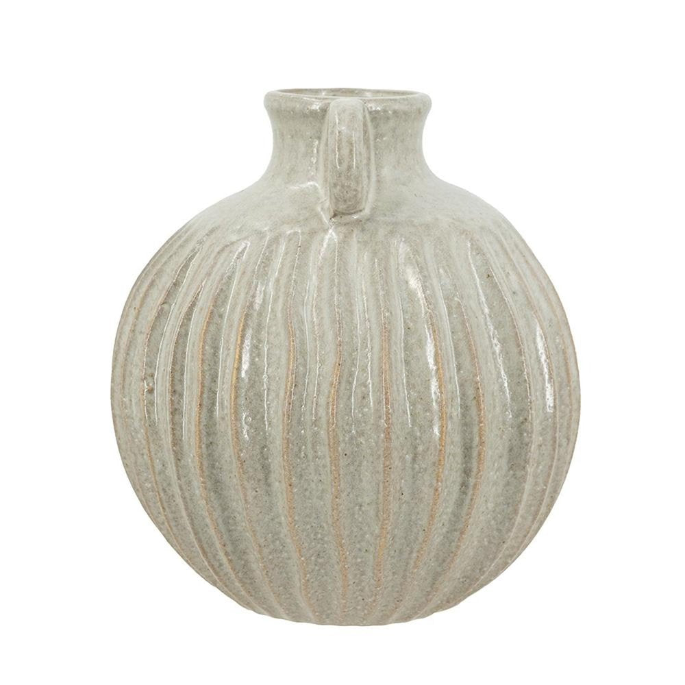 10" Sage And Gray Round With Handles Ceramic Table Vase