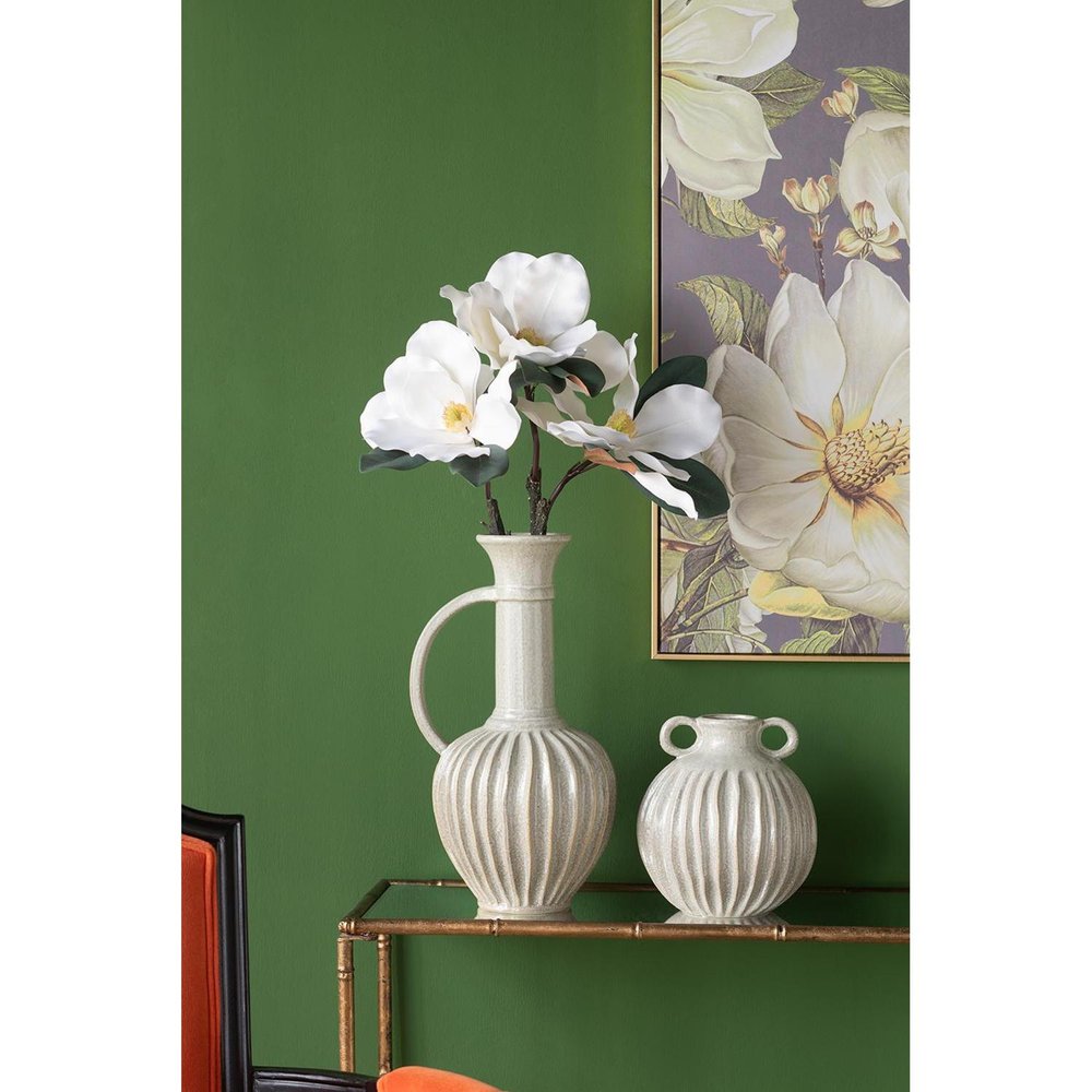 10" Sage And Gray Round With Handles Ceramic Table Vase