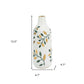 12" White Green And Gold Floral Leaf Bud Ceramic Table Vase