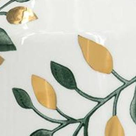 12" White Green And Gold Floral Leaf Bud Ceramic Table Vase