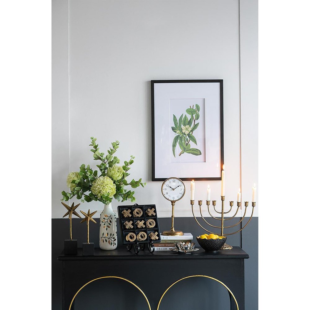 12" White Green And Gold Floral Leaf Bud Ceramic Table Vase