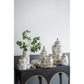 9" White Green And Gold Leaf Round Ceramic Table Vase