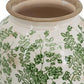15" Green And White Leaf Ceramic Trumpet Table Vase