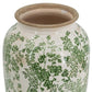 15" Green And White Leaf Ceramic Trumpet Table Vase