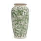 15" Green And White Leaf Ceramic Trumpet Table Vase