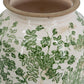 15" Green And White Leaf Ceramic Trumpet Table Vase