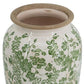 12" Green And White Leaf Ceramic Round Table Vase
