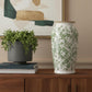 12" Green And White Leaf Ceramic Round Table Vase
