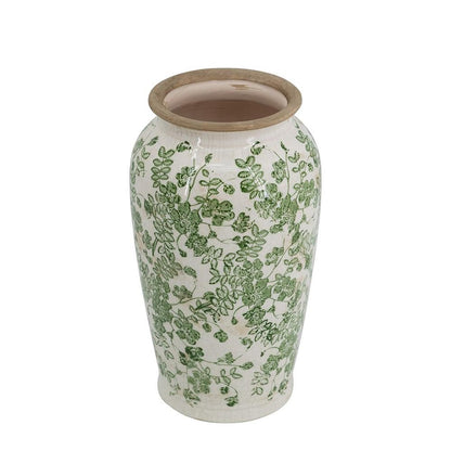 12" Green and White Leaf Round Ceramic Table Vase With Does Not Apply