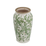 12" Green and White Leaf Round Ceramic Table Vase With Does Not Apply