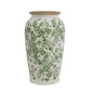 12" Green And White Leaf Ceramic Round Table Vase