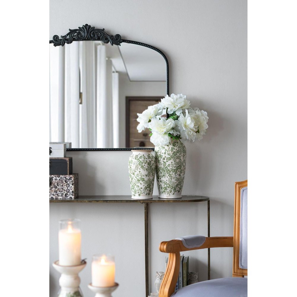 12" Green and White Leaf Round Ceramic Table Vase With Does Not Apply