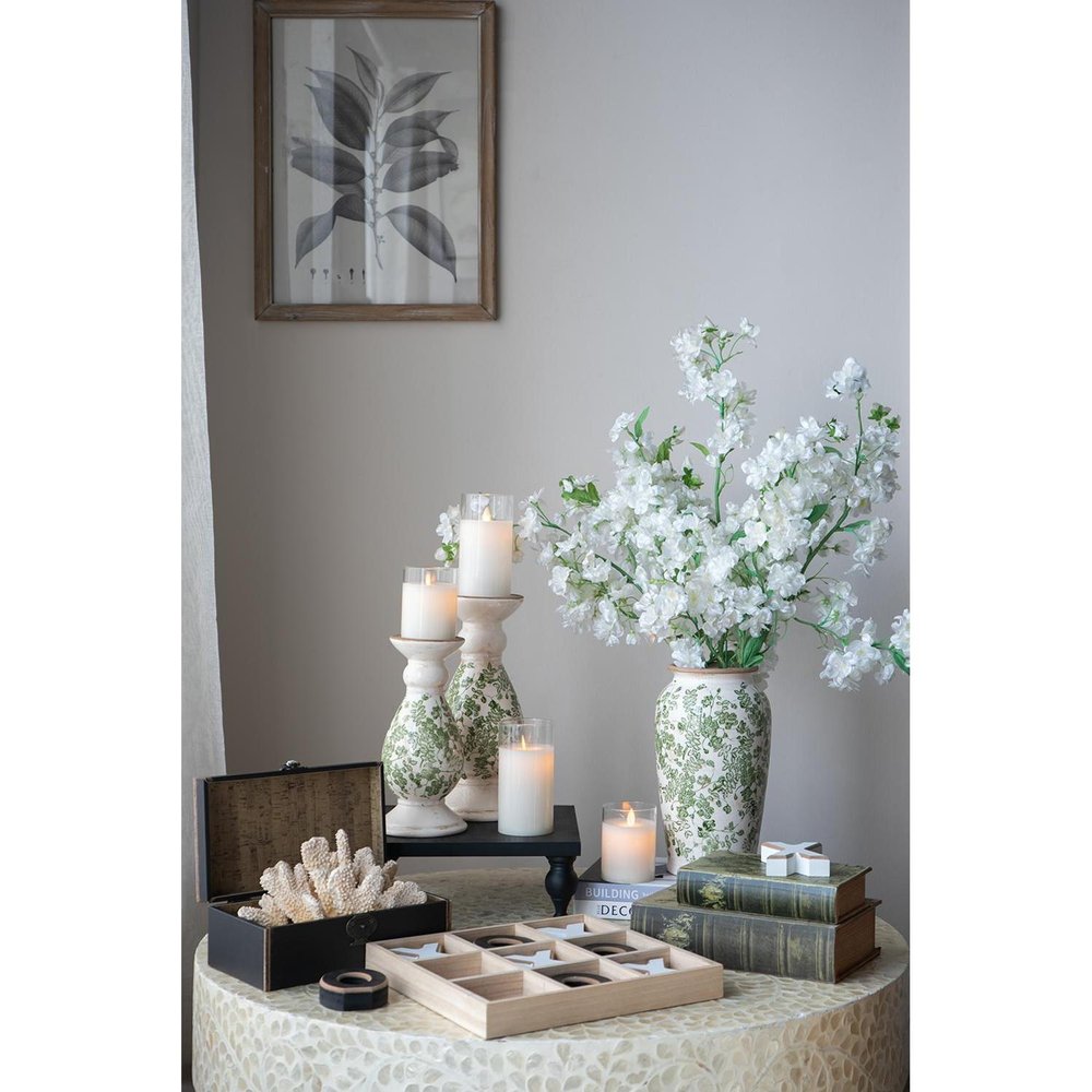 12" Green and White Leaf Round Ceramic Table Vase With Does Not Apply