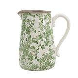 9" Green And White Leaf Ceramic Round Jug Vase