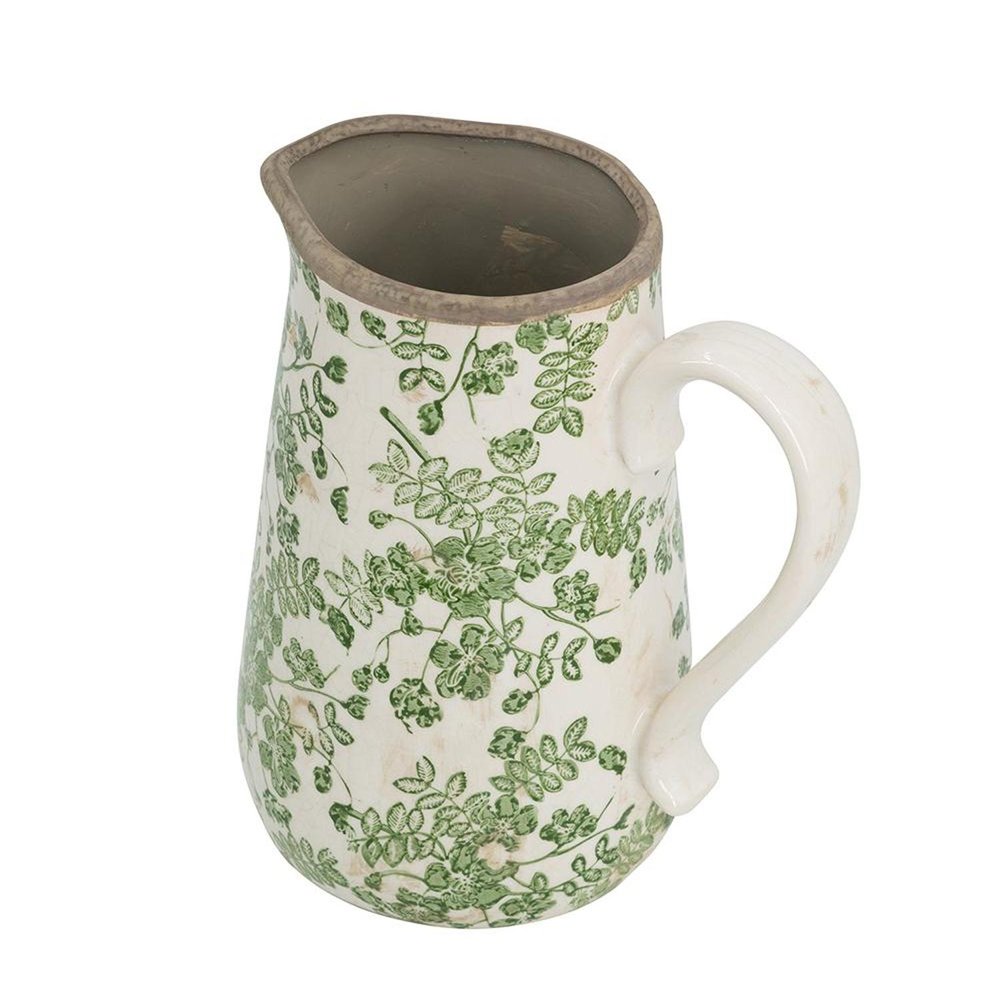 9" Green and White Leaf Round Ceramic Jug Vase With Does Not Apply