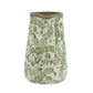 9" Green And White Leaf Ceramic Round Jug Vase