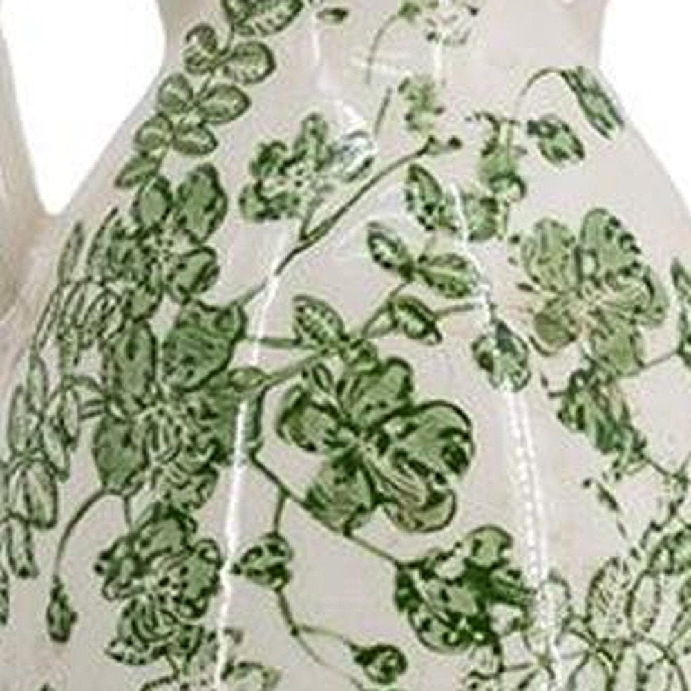 14" Green and White Leaf Amphora Ceramic Table Vase With Does Not Apply