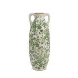 14" Green And White Leaf Ceramic Amphora Table Vase