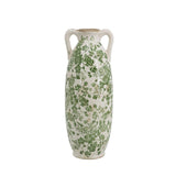 14" Green and White Leaf Amphora Ceramic Table Vase With Does Not Apply