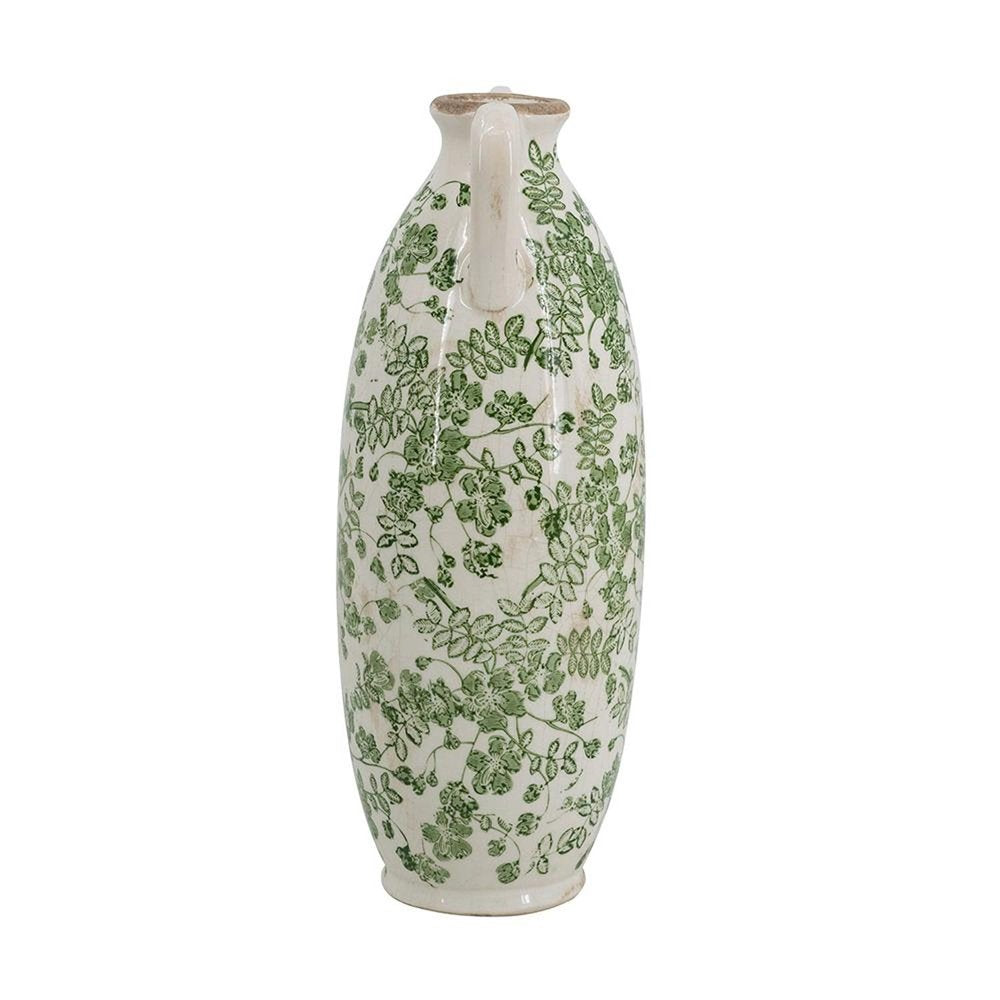 14" Green and White Leaf Amphora Ceramic Table Vase With Does Not Apply