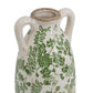 14" Green And White Leaf Ceramic Amphora Table Vase