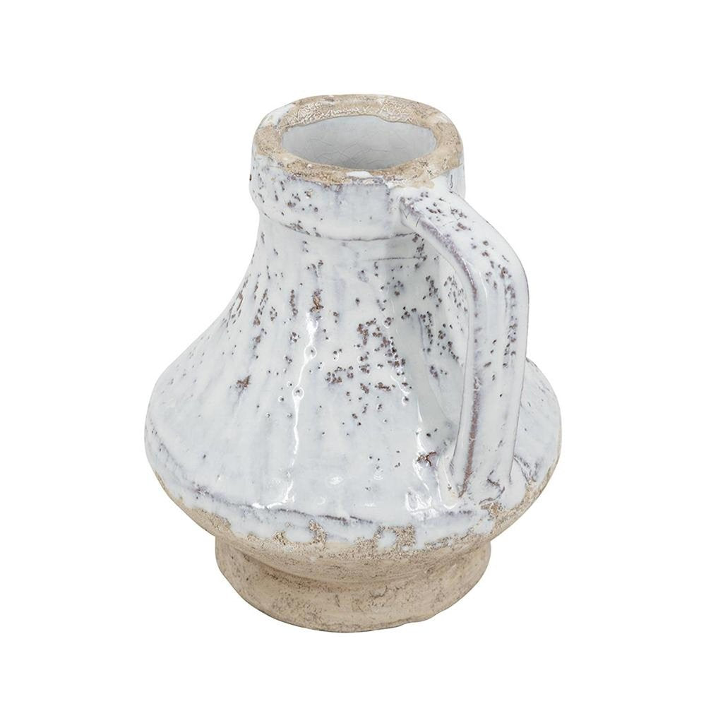 6" Beige and Ivory Round Terracotta Jug Vase With Does Not Apply
