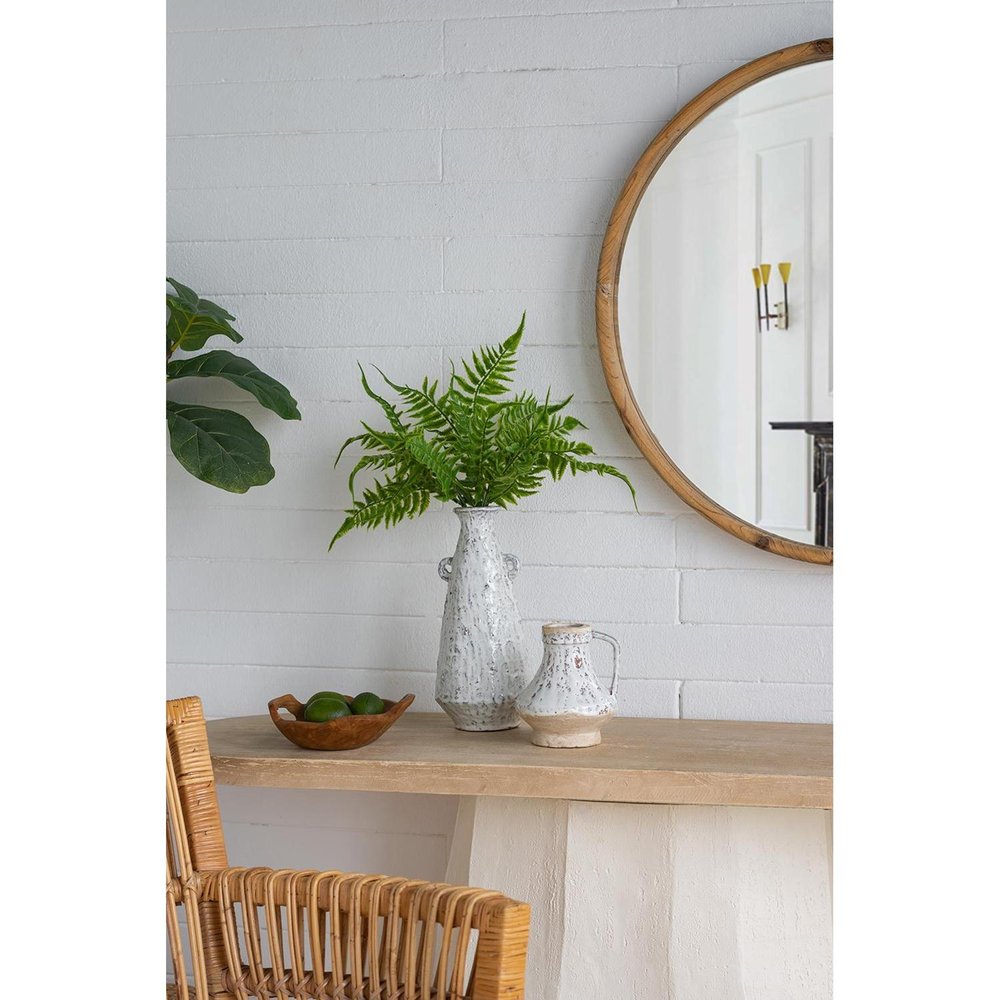 6" Beige and Ivory Round Terracotta Jug Vase With Does Not Apply