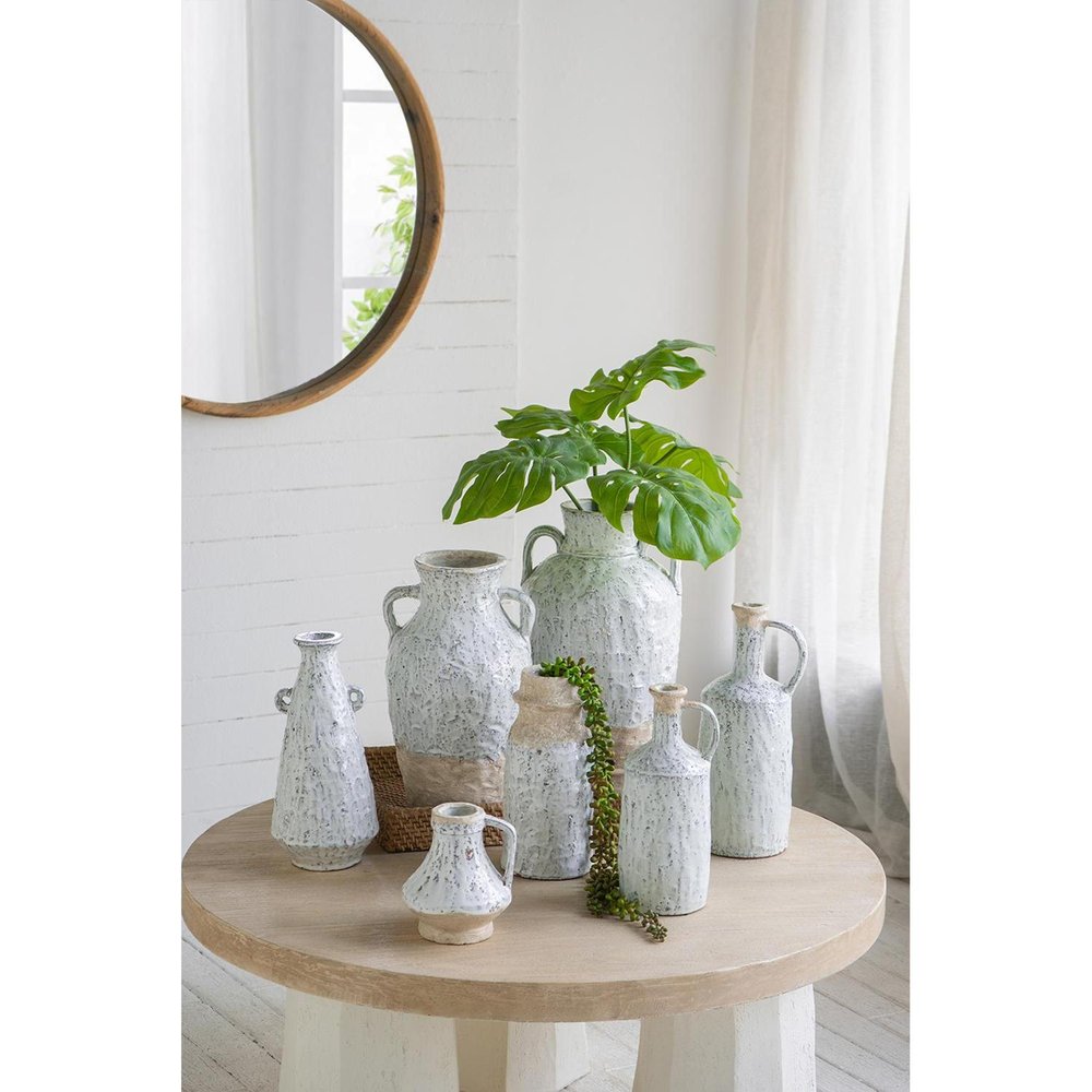 6" Beige and Ivory Round Terracotta Jug Vase With Does Not Apply