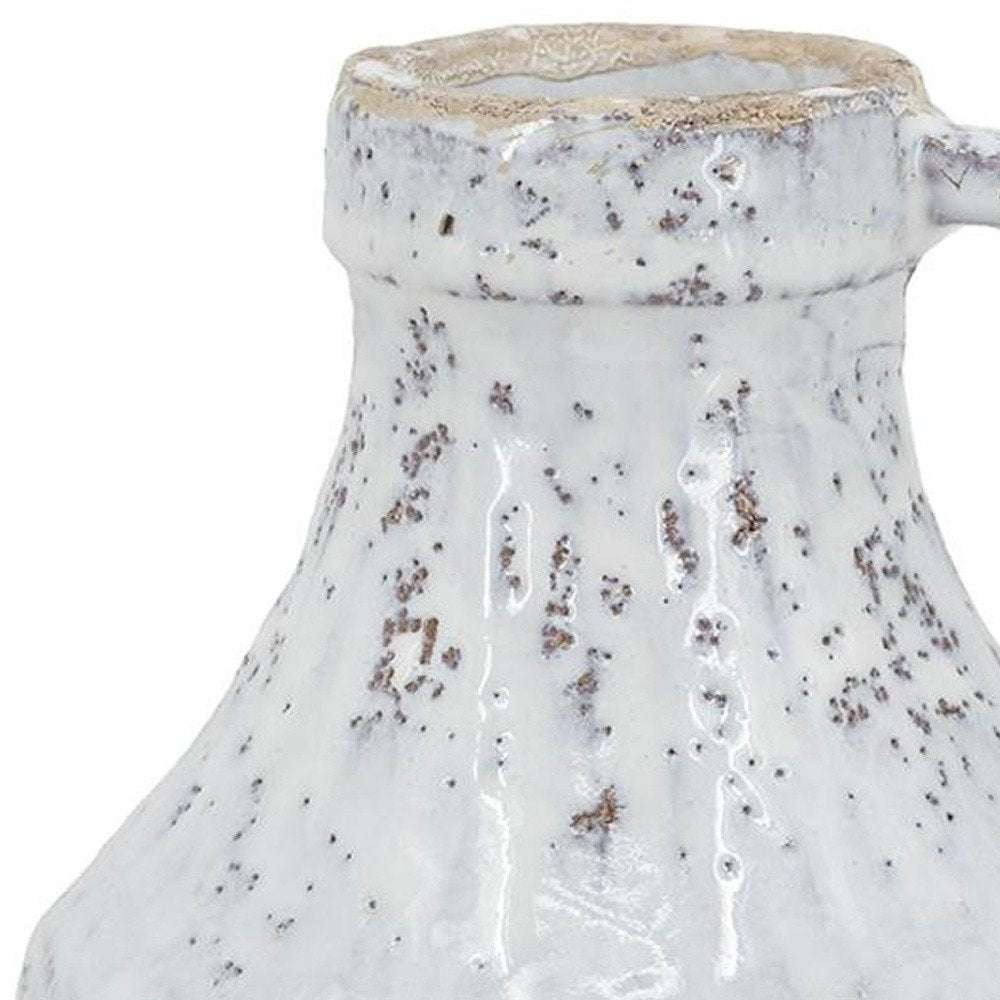 6" Beige and Ivory Round Terracotta Jug Vase With Does Not Apply