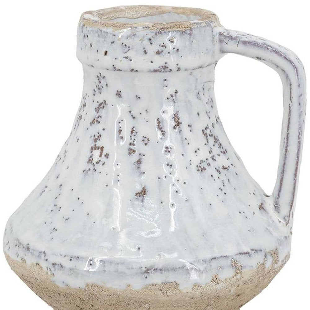 6" Beige and Ivory Round Terracotta Jug Vase With Does Not Apply