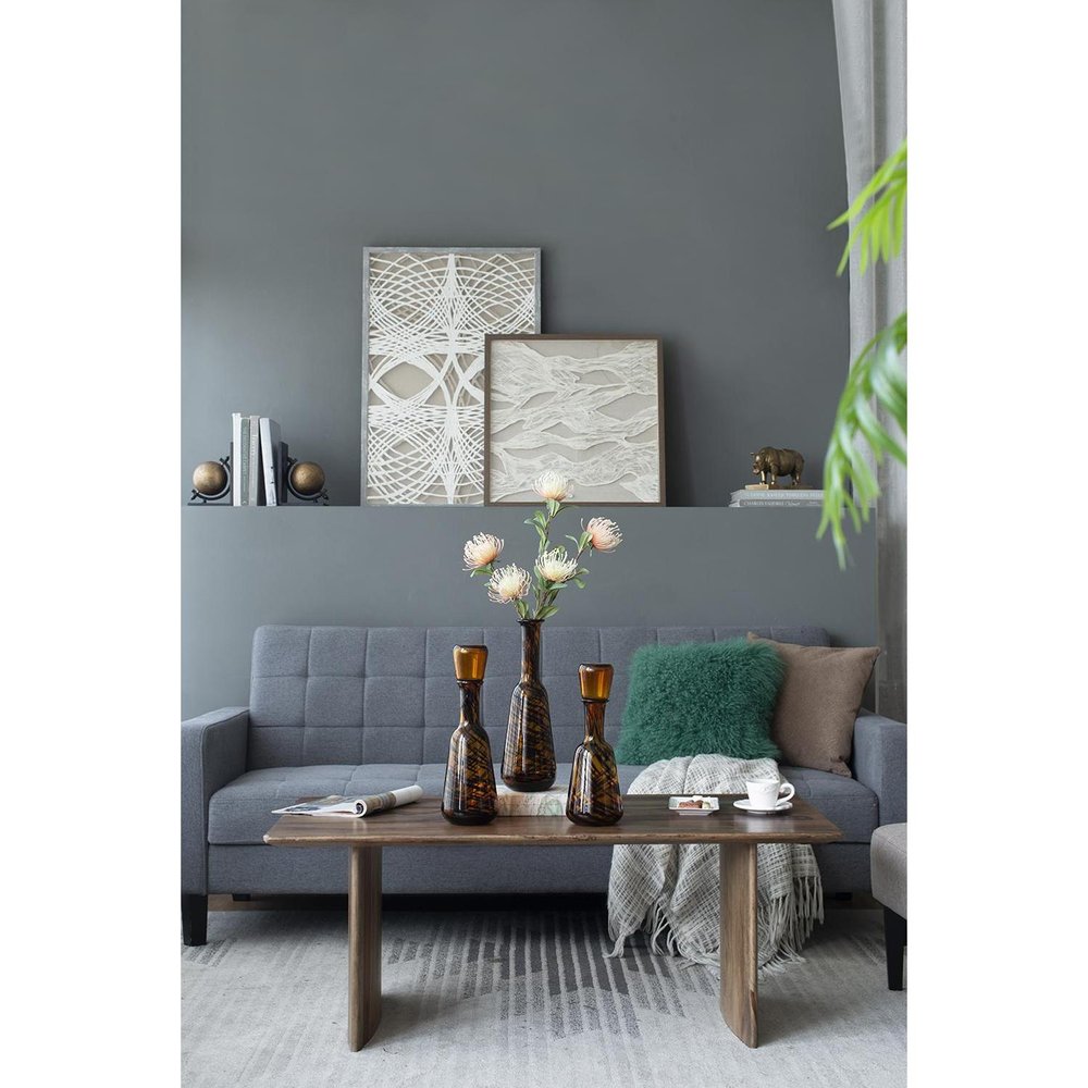 Set of Three Amber Abstract Swirl Glass Decorative Bottles With Stoppers