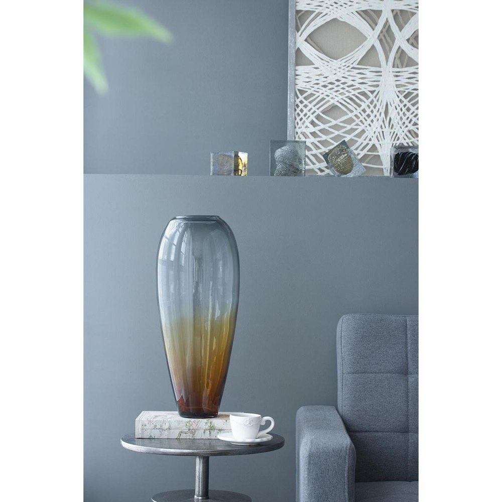 19" Clear And Brown Ombre Glass Table Vase