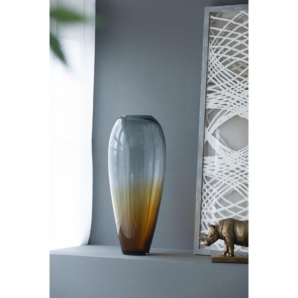 19" Clear And Brown Ombre Glass Table Vase