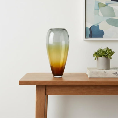 19" Clear And Brown Ombre Glass Table Vase