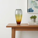 19" Clear And Brown Ombre Glass Table Vase