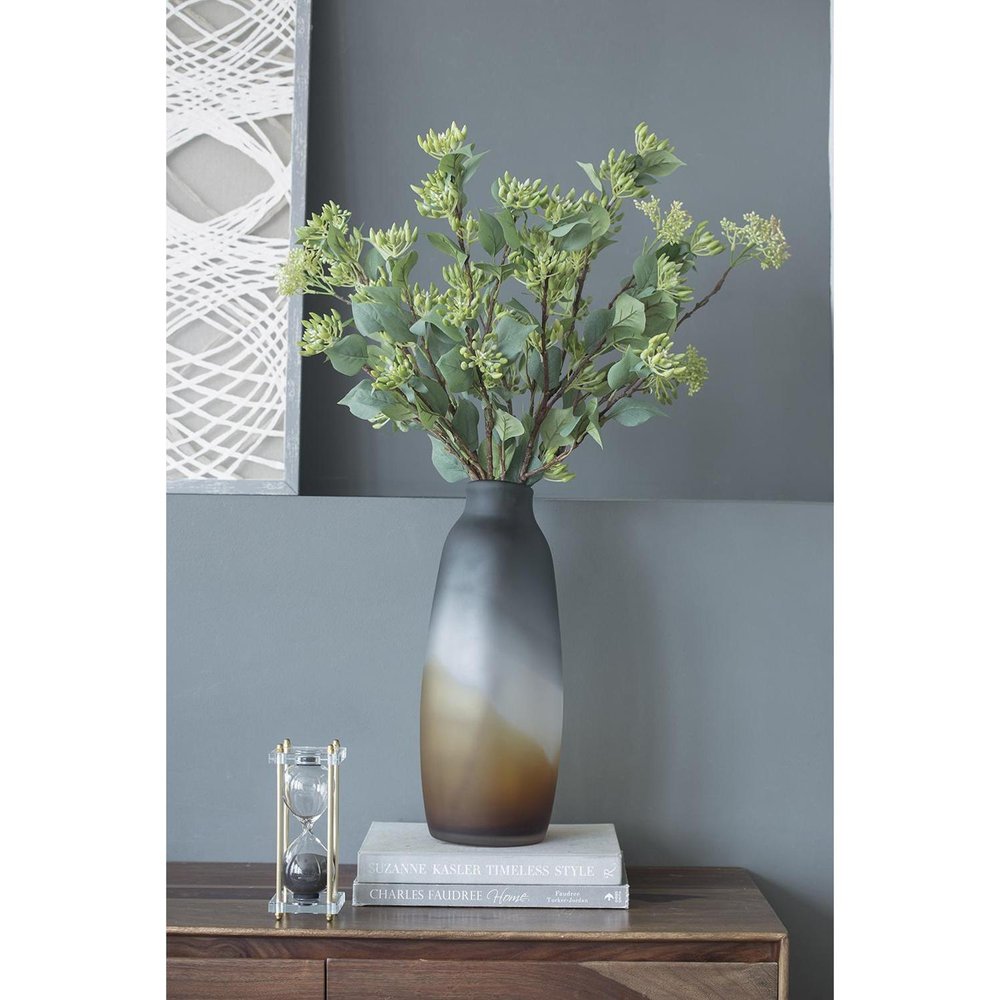 17" Charcoal And Orange Ombre Glass Table Vase