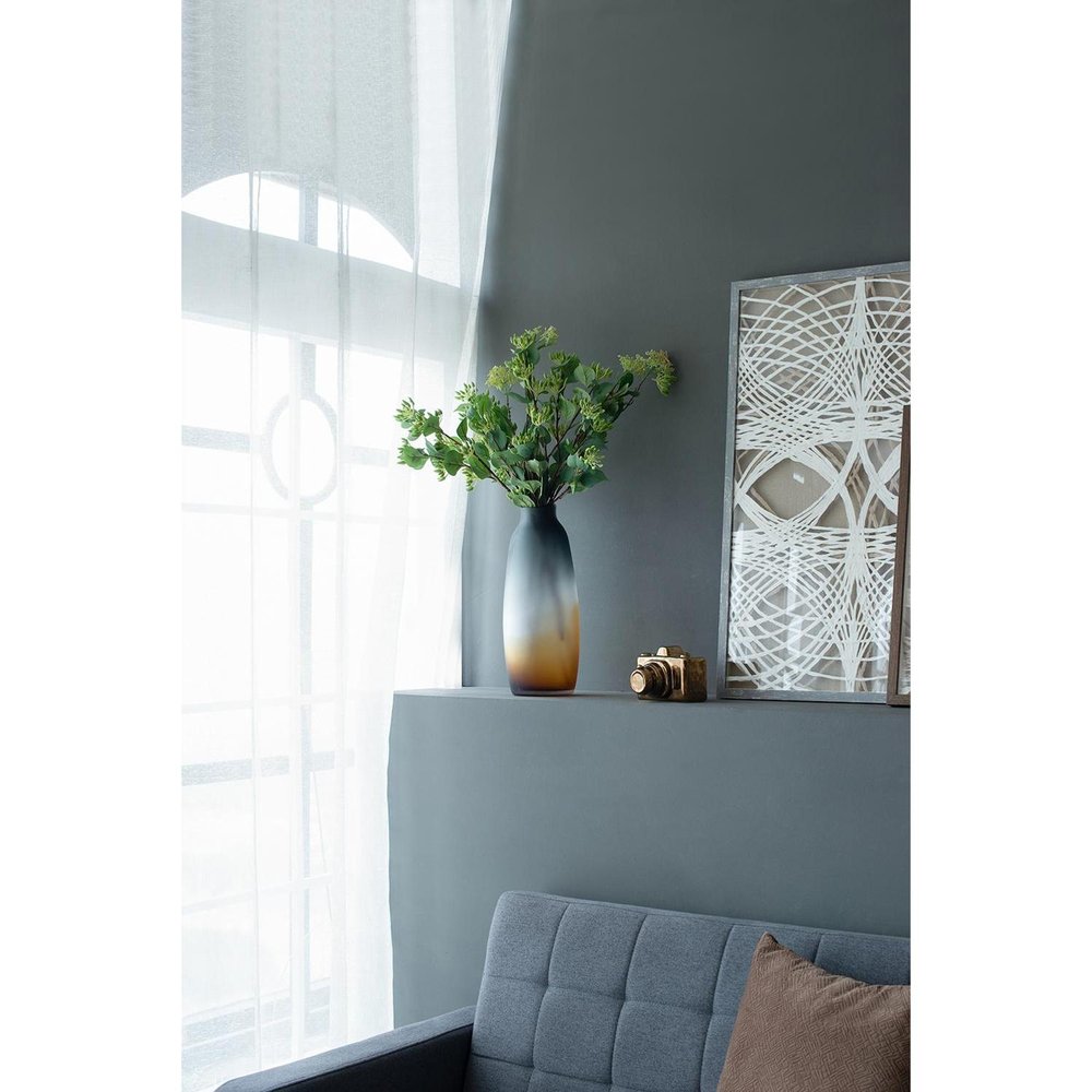 17" Charcoal And Orange Ombre Glass Table Vase