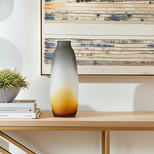 17" Charcoal And Orange Ombre Glass Table Vase