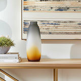 17" Charcoal And Orange Ombre Glass Table Vase
