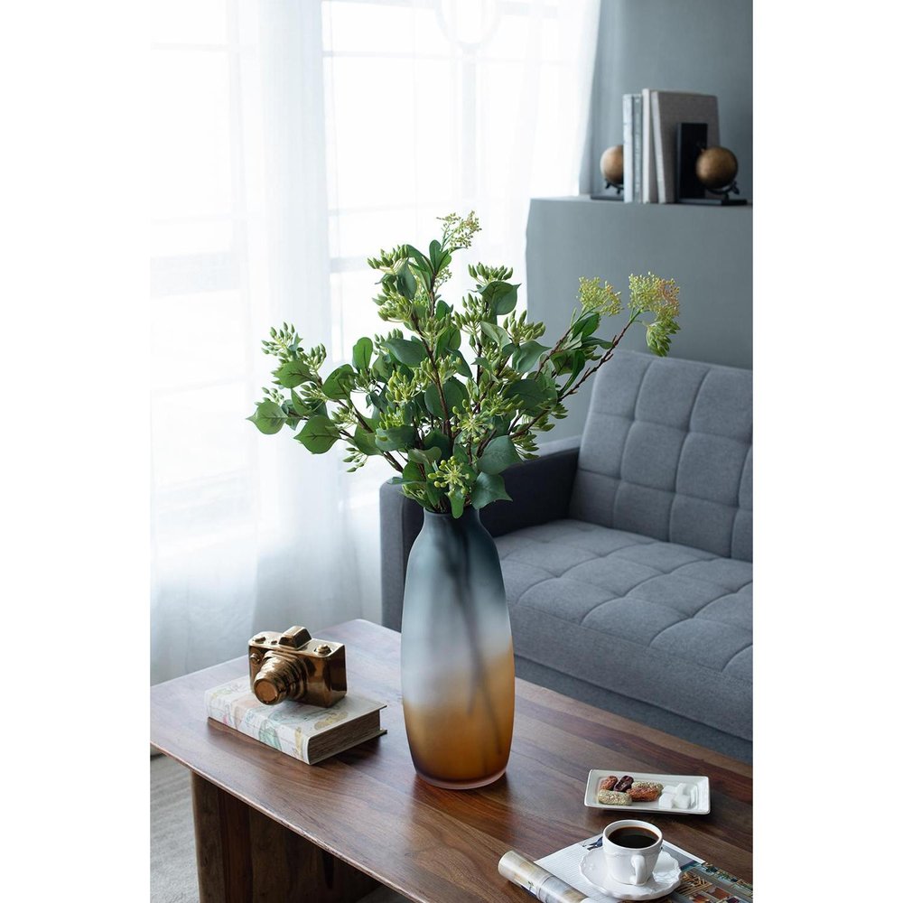 17" Charcoal And Orange Ombre Glass Table Vase