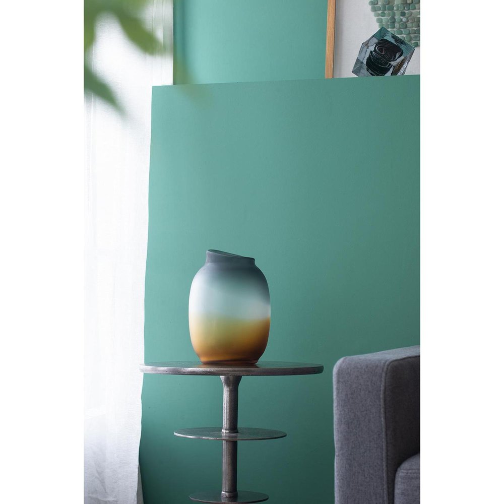 10" Charcoal And Orange Ombre Round Glass Table Vase