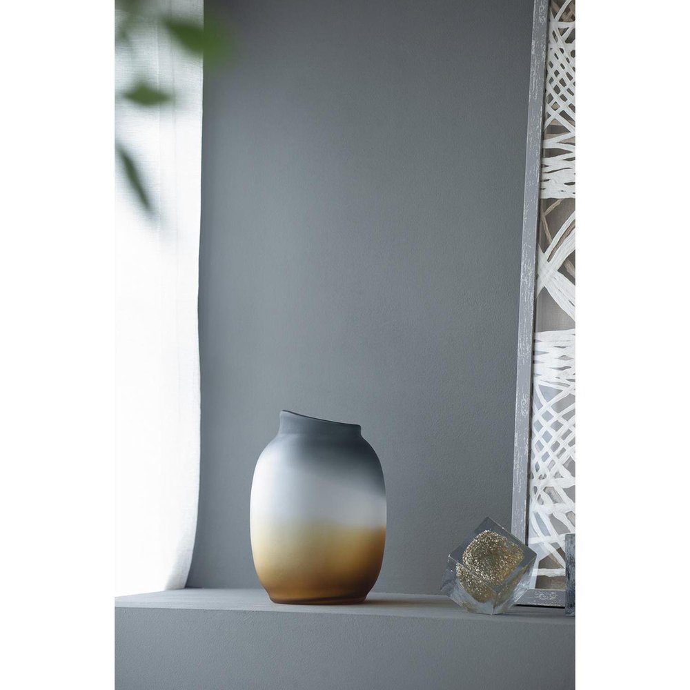 10" Charcoal And Orange Ombre Round Glass Table Vase