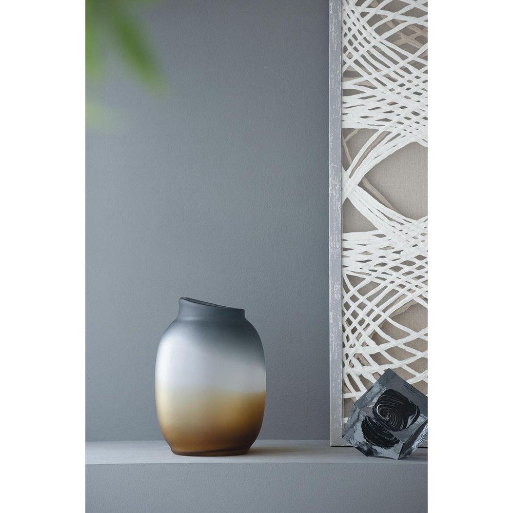 10" Charcoal And Orange Ombre Round Glass Table Vase