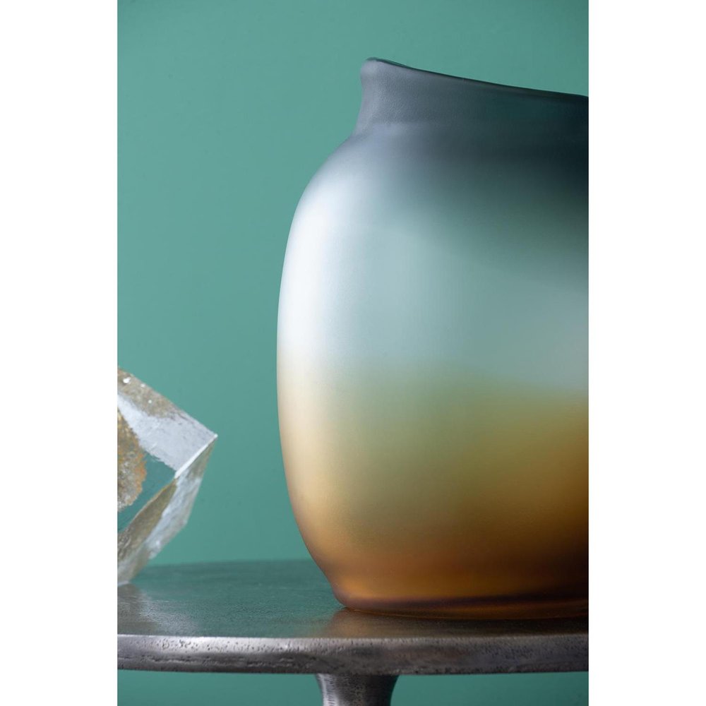 10" Charcoal And Orange Ombre Round Glass Table Vase