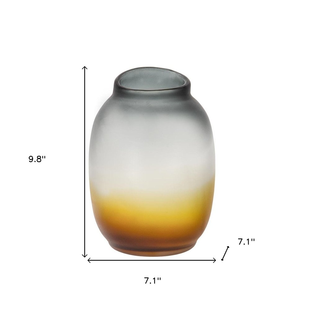 10" Charcoal And Orange Ombre Round Glass Table Vase