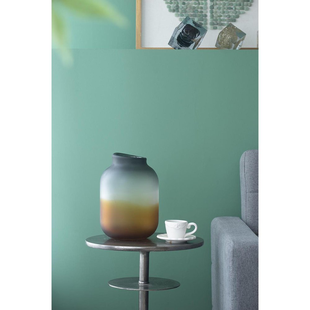 11" Charcoal And Orange Ombre Round Glass Table Vase