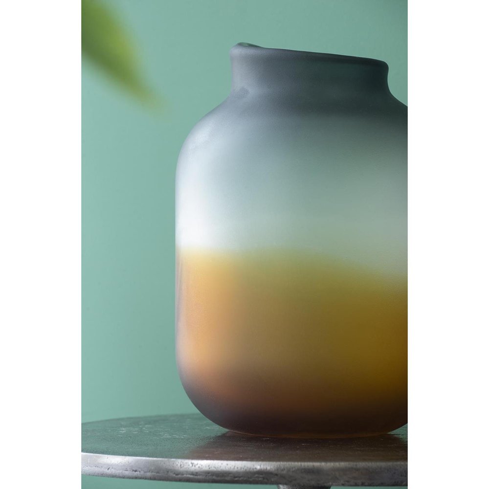 11" Charcoal And Orange Ombre Round Glass Table Vase