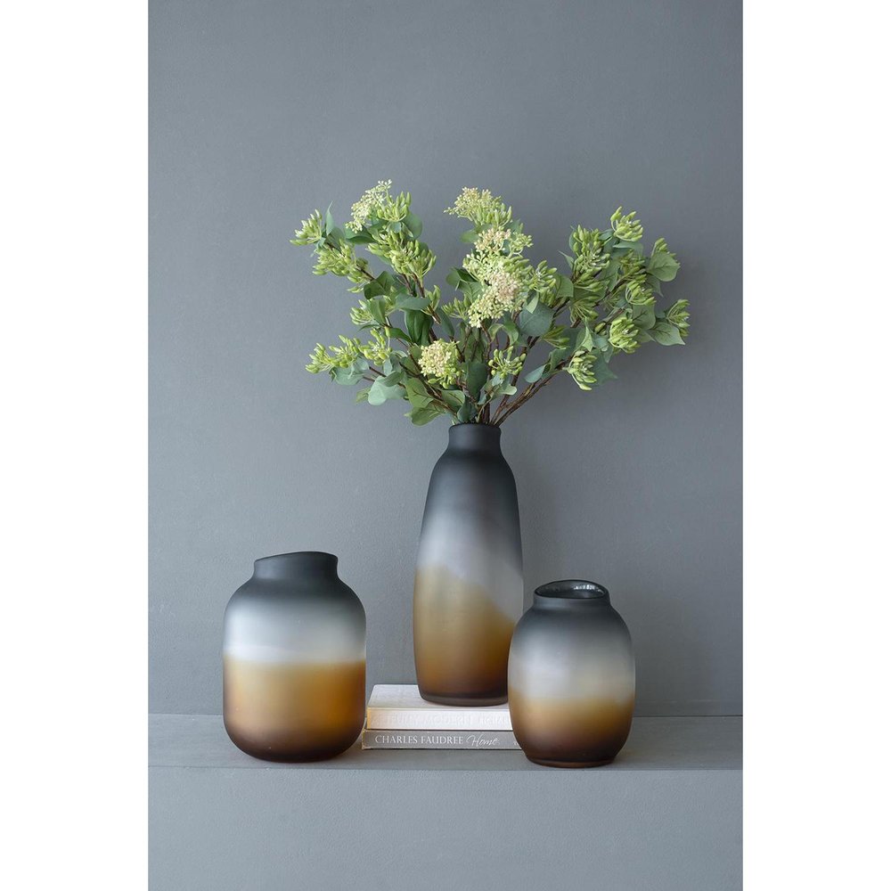 11" Charcoal And Orange Ombre Round Glass Table Vase