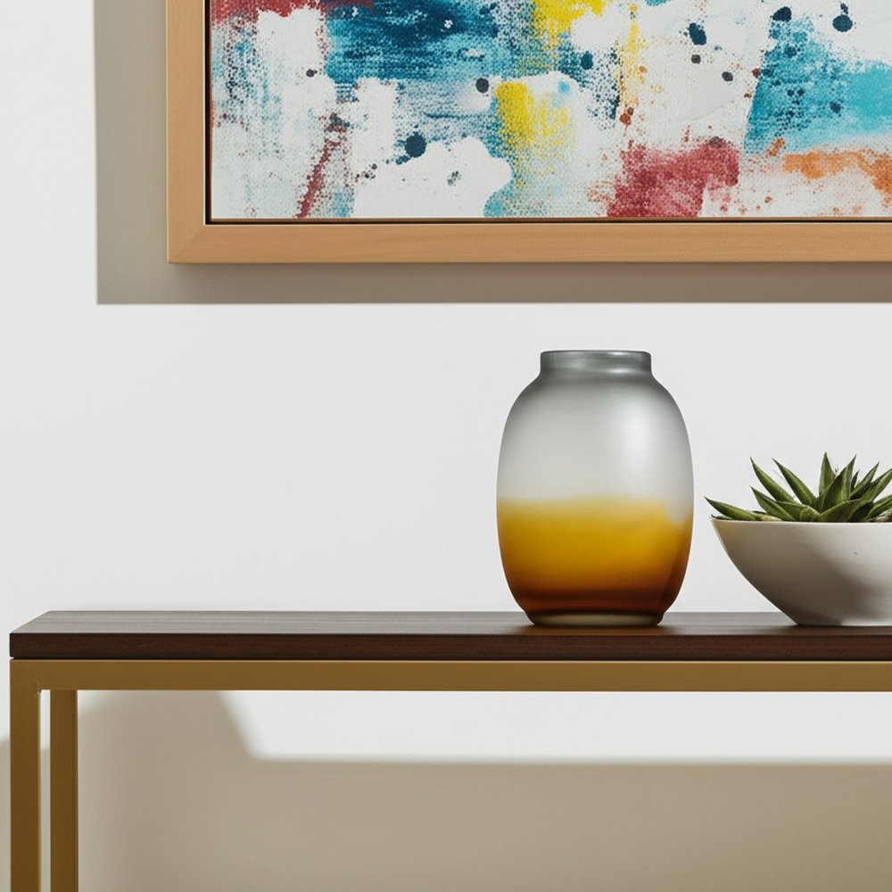 11" Charcoal And Orange Ombre Round Glass Table Vase